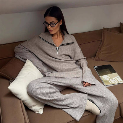 Damen Strickoverall Oversized Hochkragen Halbzip Eveloria - Eveloria