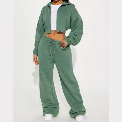 Damen Fleece-Jogginganzug Cropped Hochtailliert Weite Passform
