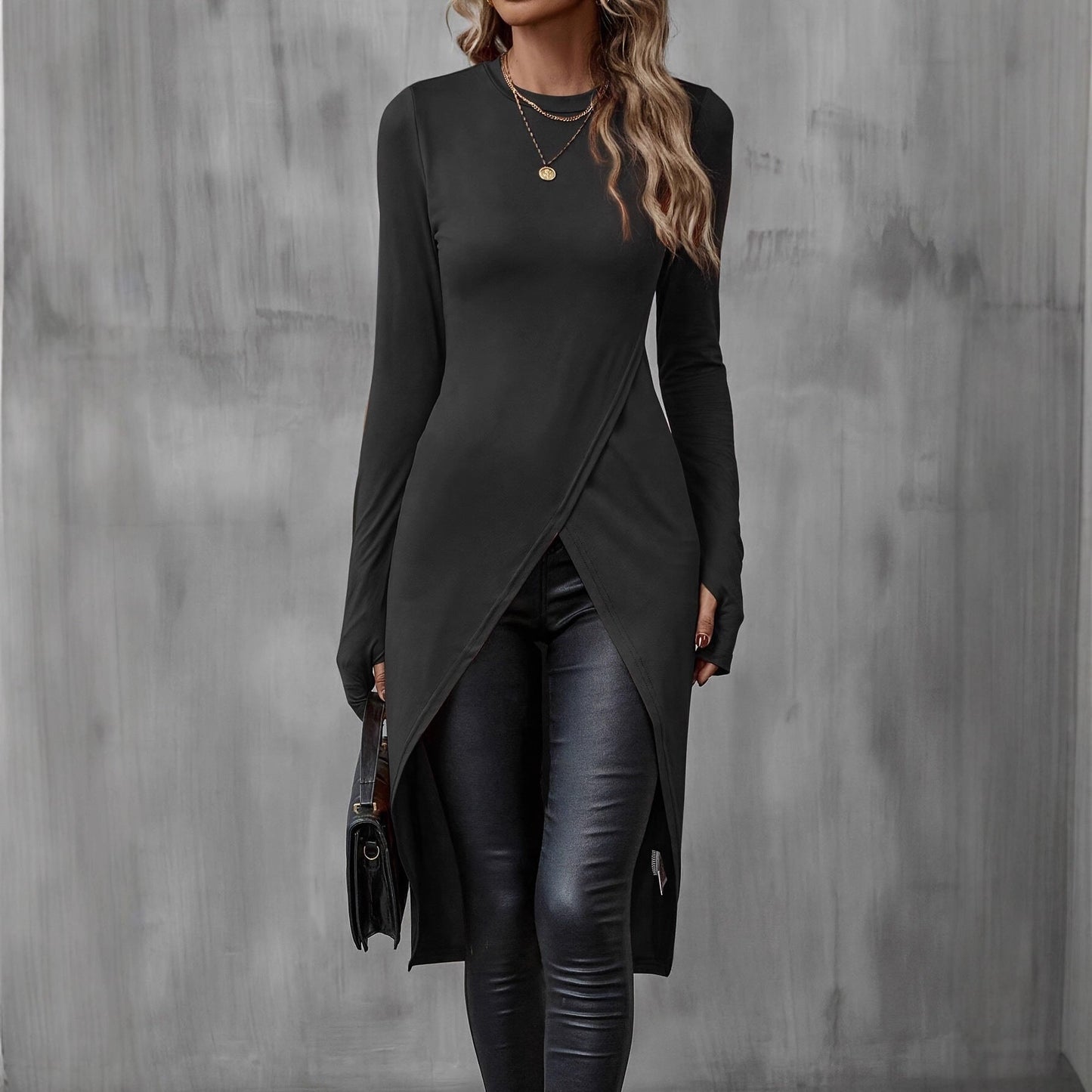 Damen Wickelkleid Langarm Asymmetrisch Eveloria - Eveloria