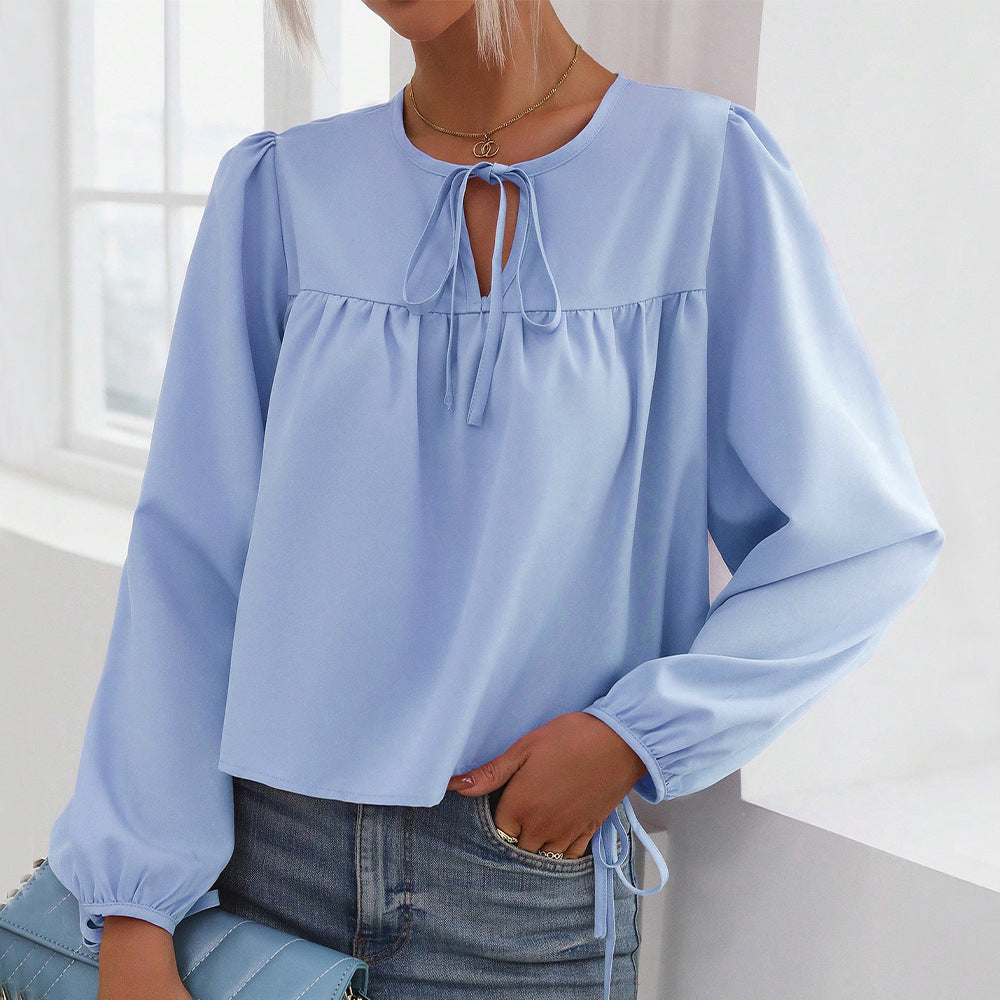 Damen Bluse Lässiger Schnitt Dekoratives Bindeband