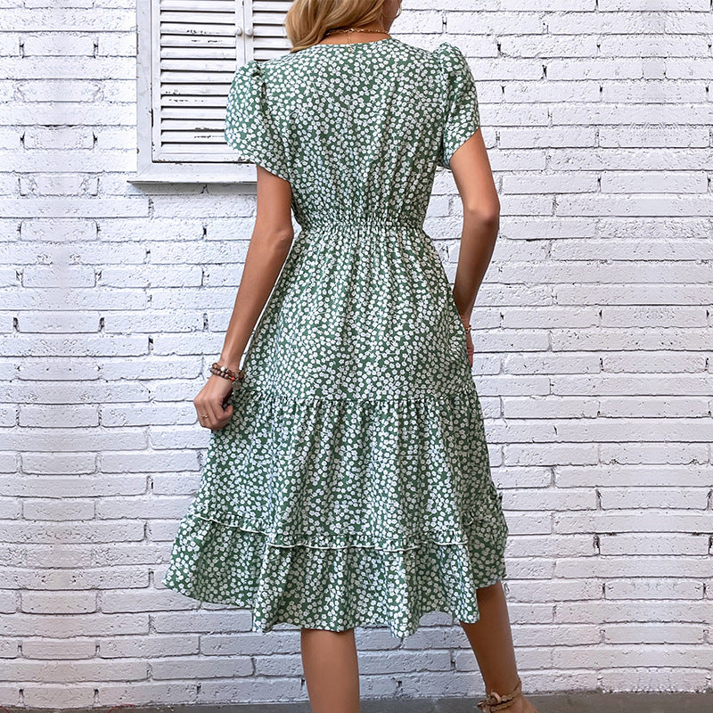 Damen Sommerkleid Rüschendetails Floralmuster Eveloria