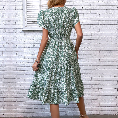 Damen Sommerkleid Rüschendetails Floralmuster Eveloria