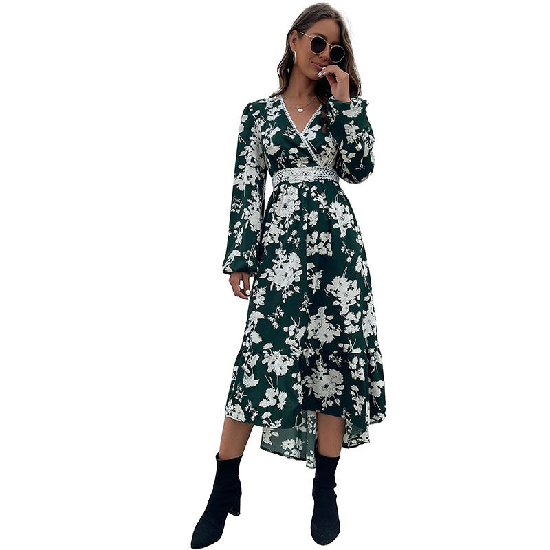 Damen Maxikleid Floralmuster Rüschen Details