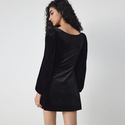 Damen Minikleid Puffärmel Quadrat-Ausschnitt Eveloria
