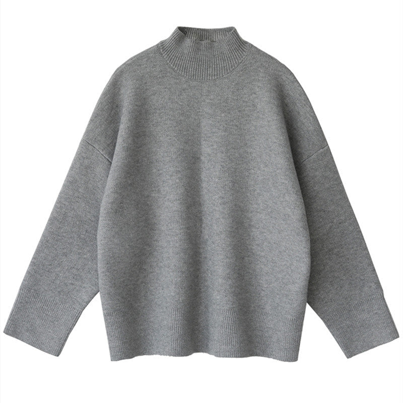 Damen Grobstrickpullover Hochrollkragen Überschnittene Schultern