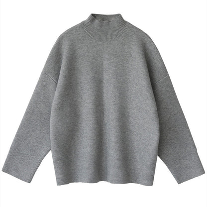 Damen Grobstrickpullover Hochrollkragen Überschnittene Schultern