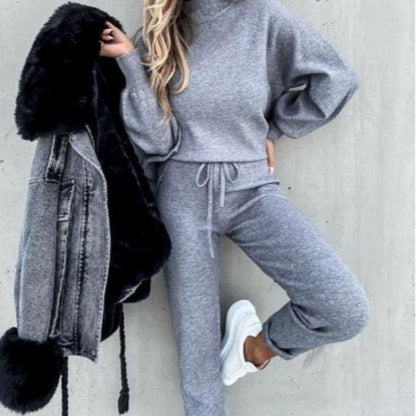 Damen Sportanzug Elegant Kragen Weite Ärmel Eveloria