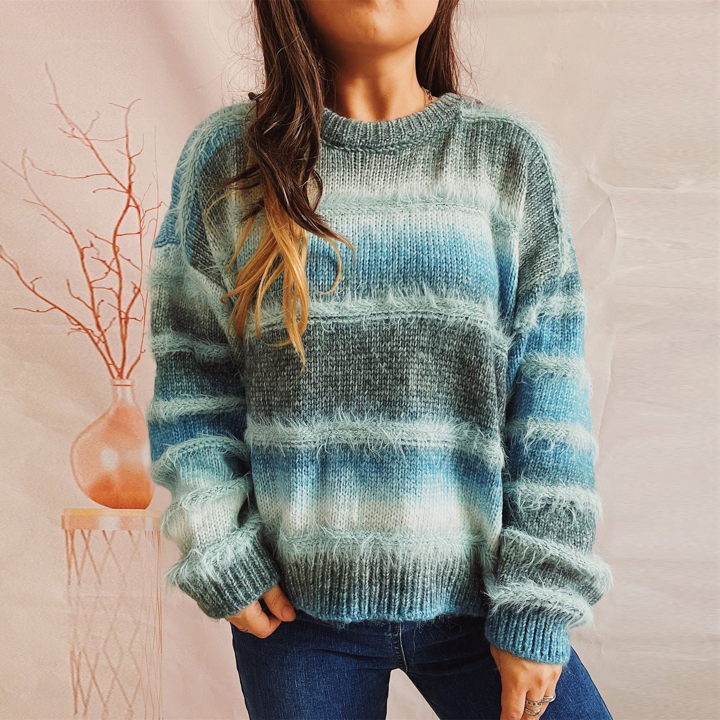 Damen Strickpullover Flauschig mit Farbverlauf Eveloria