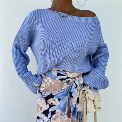 Damen Strickpullover Asymmetrischer Ausschnitt Lässig Beige