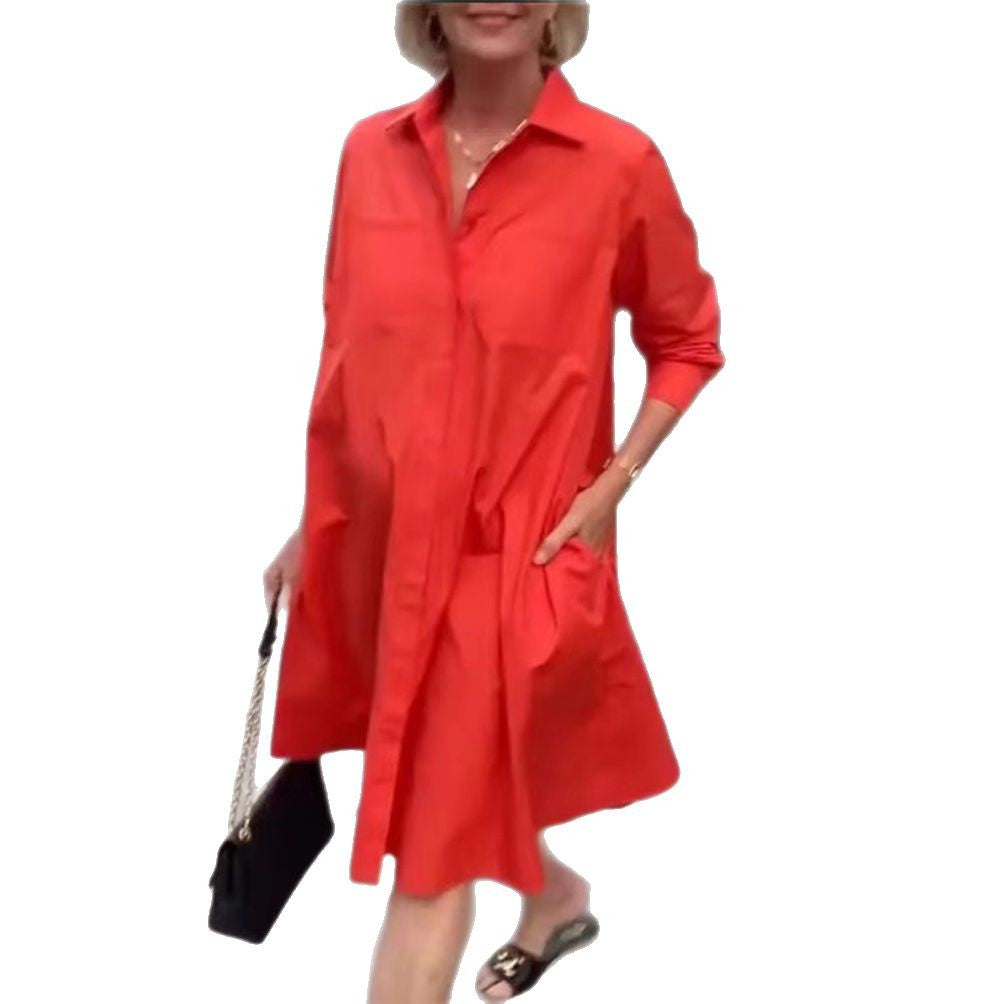 Damen A-Linie Hemdkleid mit Taschen Lässig Eveloria