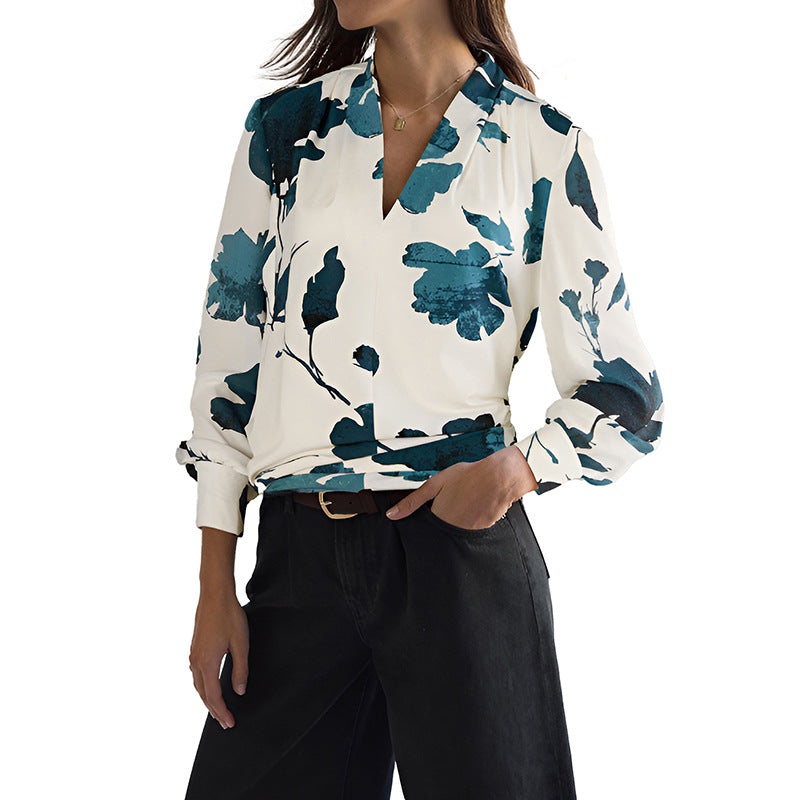 Damen Bluse Floralmuster Modernes Revers Eveloria