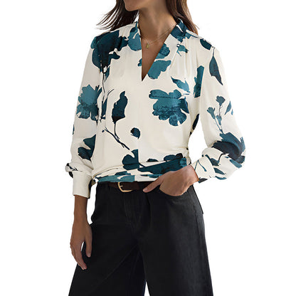 Damen Bluse Floralmuster Modernes Revers Eveloria