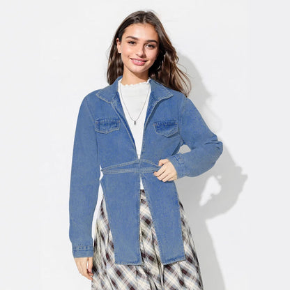 Damen Oversized Jeansjacke Kurz Verkürzter Schnitt Eveloria