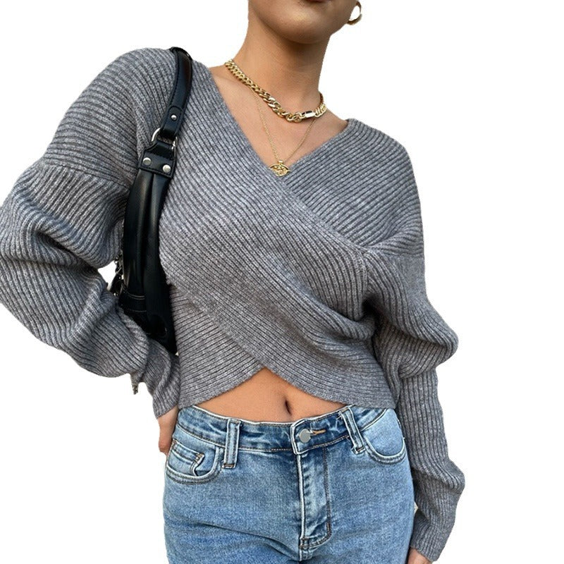 Damen Wickelpullover Modernes Strukturdesign Eveloria