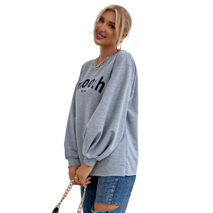 Damen Sweatshirt Puffärmel Schriftzug Eveloria