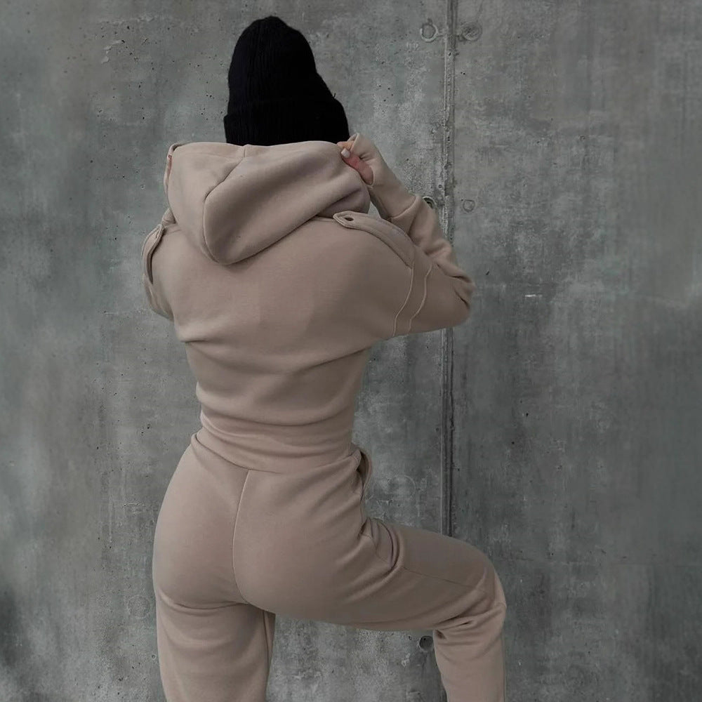 Damen Sportlicher Jumpsuit Reißverschluss Hochkragen Eveloria