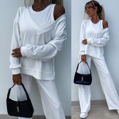 Damen Loungewear-Set Offene Schulter Weites Design