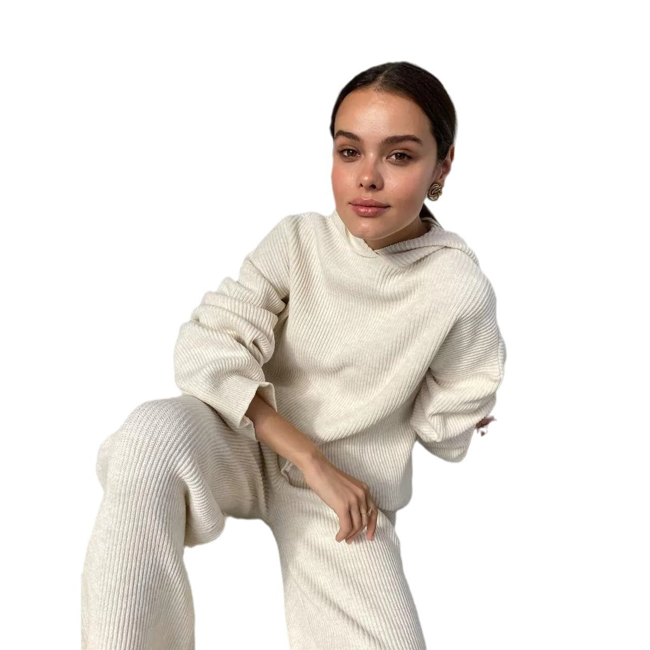 Damen Lounge-Set mit Kapuze und Hose Baumwolle Bequem Grau