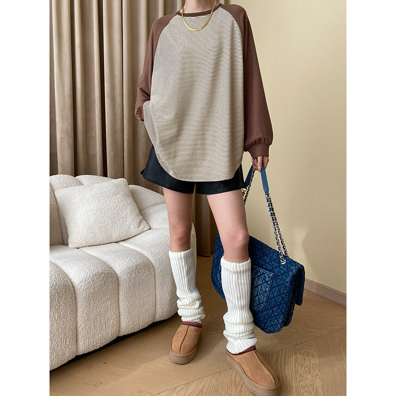 Damen Raglan-Pullover Gestreift Elegantes Design