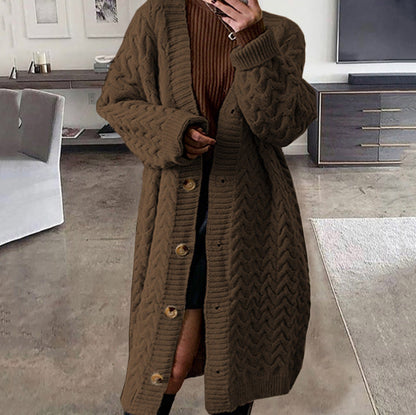 Damen Strickcardigan Voluminöses Zopfdesign Knopfverschluss Beige