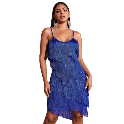 Damen Minikleid mit Paillettenbesatz und Fransen