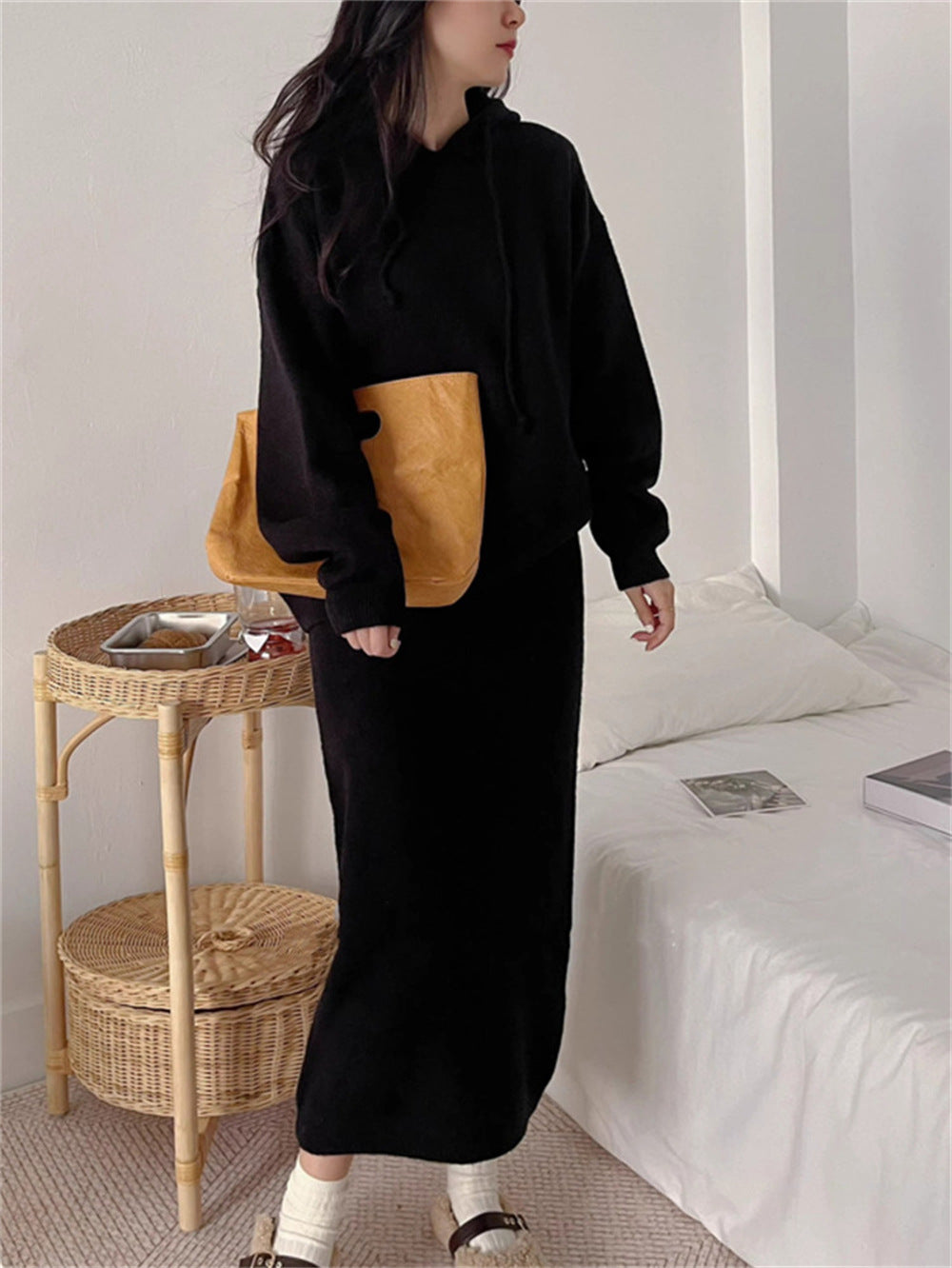 Damen Hoodie-Kleid Elegant Schnitt Taschen Eveloria