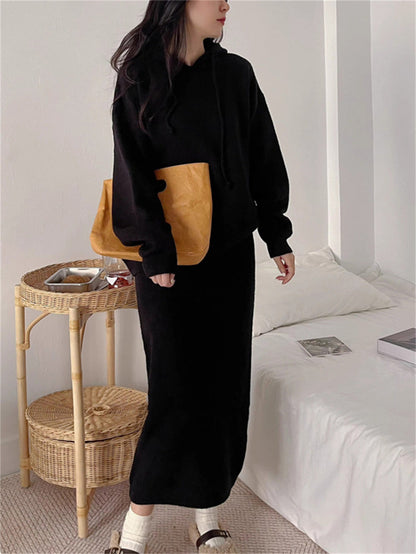 Damen Hoodie-Kleid Elegant Schnitt Taschen Eveloria