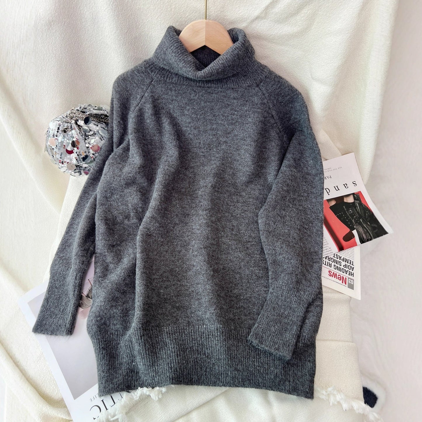 Damen Pullover Cashmere-Mischung Weich Hochkragen Beige