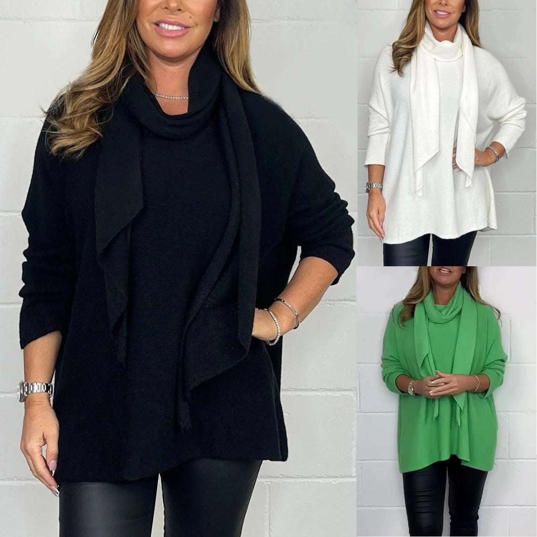 Damen Pullover Relaxed Fit mit Schal Eveloria - Eveloria