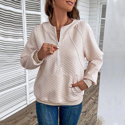 Damen Sweatpullover Reißverschluss Piqué-Muster Eveloria