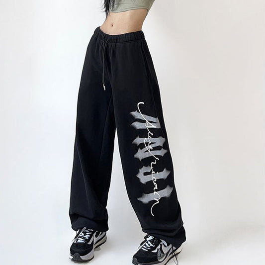 Damen Freizeithose mit Schriftzug Schwarz - Eveloria