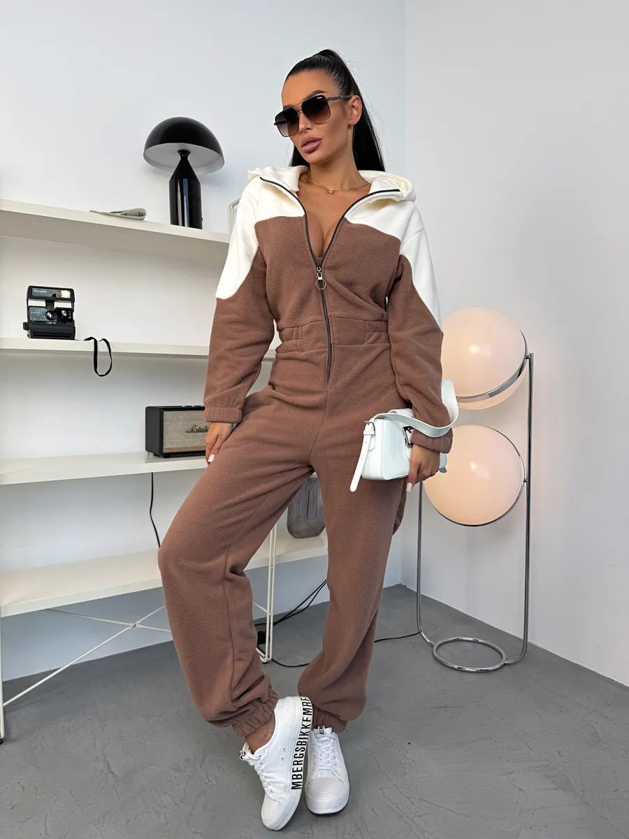 Damen Fleece-Overall mit Reißverschluss und Kapuze Eveloria