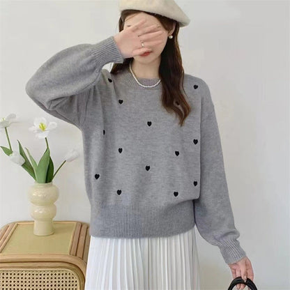 Damen Pullover Herz-Motiv Lässiger Schnitt Eveloria