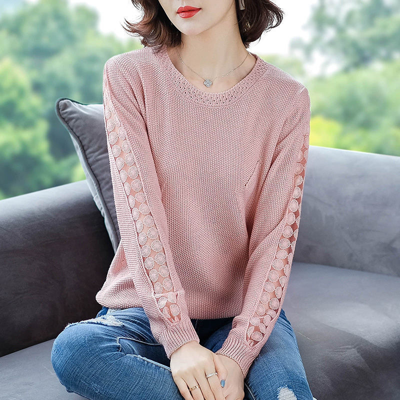 Damen Strickpullover Lochmuster Eveloria