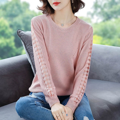 Damen Strickpullover Lochmuster Eveloria