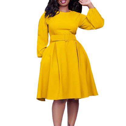 Damen Midi-Kleid mit Ärmeln und Taillengürtel Eveloria