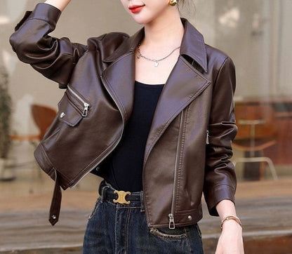 Damen Bikerjacke Asymmetrischer Reißverschluss Praktische Taschen