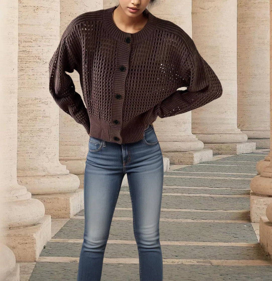 Damen Strickcardigan Luftig Einzigartige Maschenstruktur Beige
