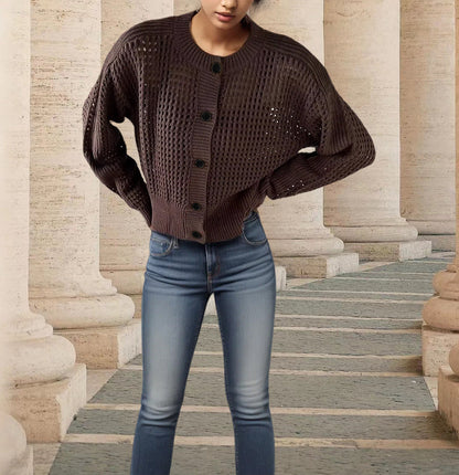 Damen Strickcardigan Luftig Einzigartige Maschenstruktur Beige