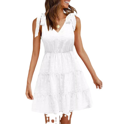 Damen Ärmelloses Sommerkleid Rüschen V-Ausschnitt Eveloria