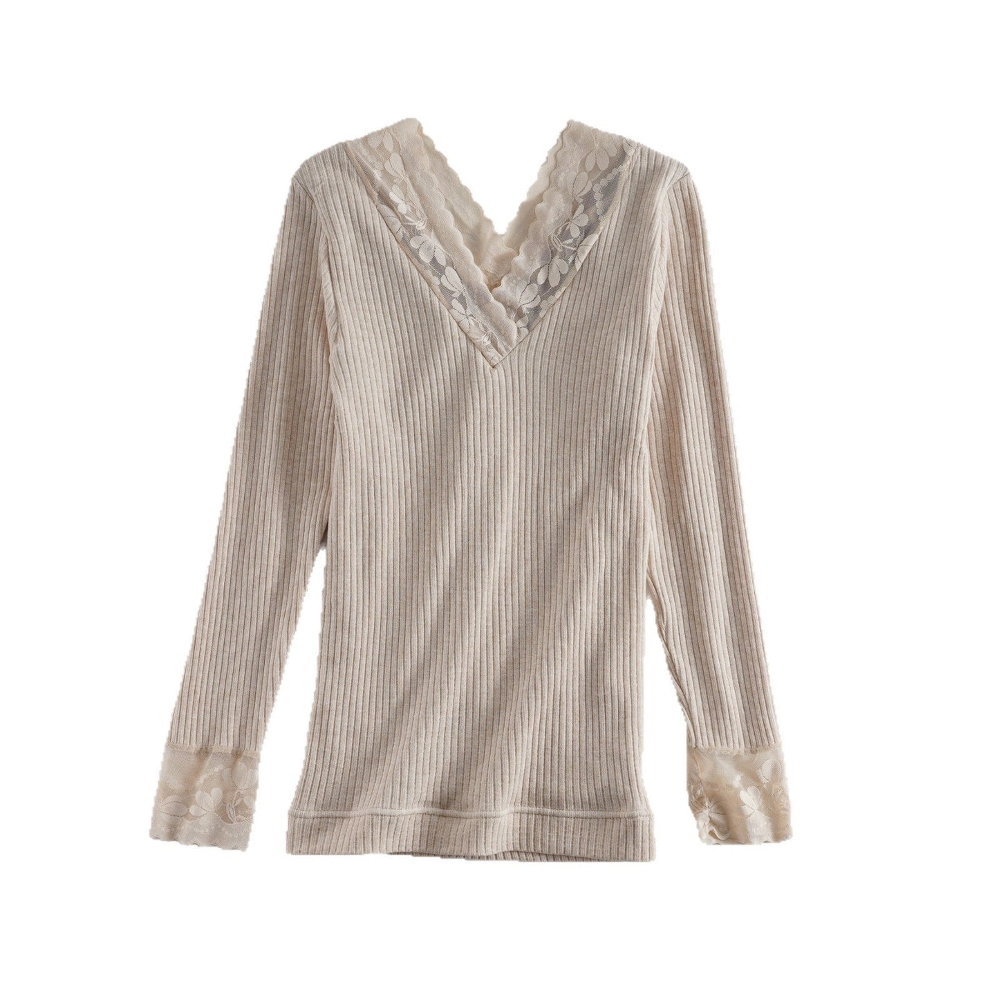 Damen Langärmliges Oberteil Spitzendetails Weiße Bluse Eveloria