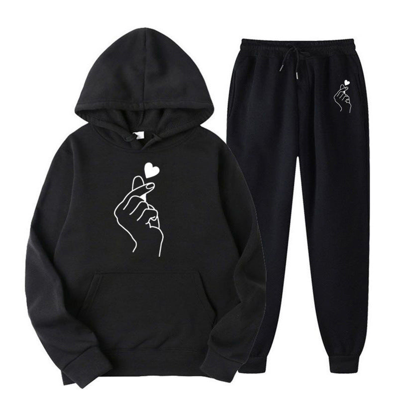 Damen Jogginganzug Bequem Herzmotiv Grau Eveloria - Eveloria