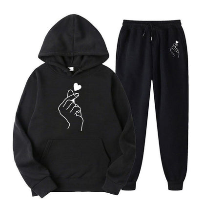 Damen Jogginganzug Bequem Herzmotiv Grau Eveloria - Eveloria