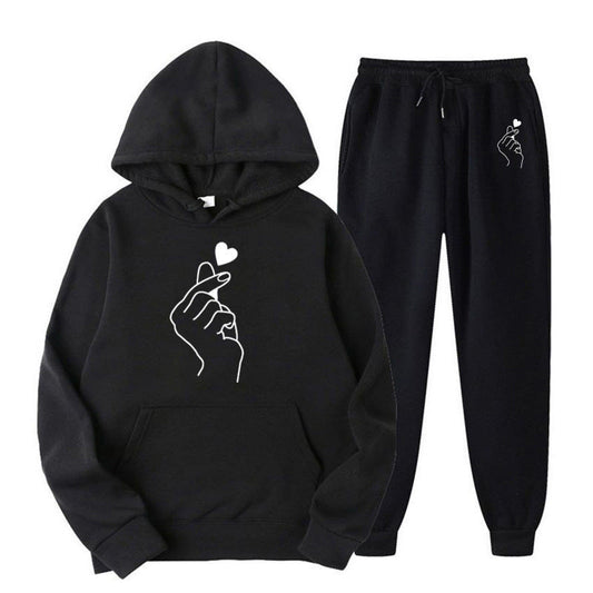 Damen Jogginganzug Bequem Herzmotiv Grau Eveloria - Eveloria