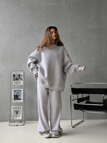 Damen Oversized Sweatshirt Jogginghose Set Grau Eveloria