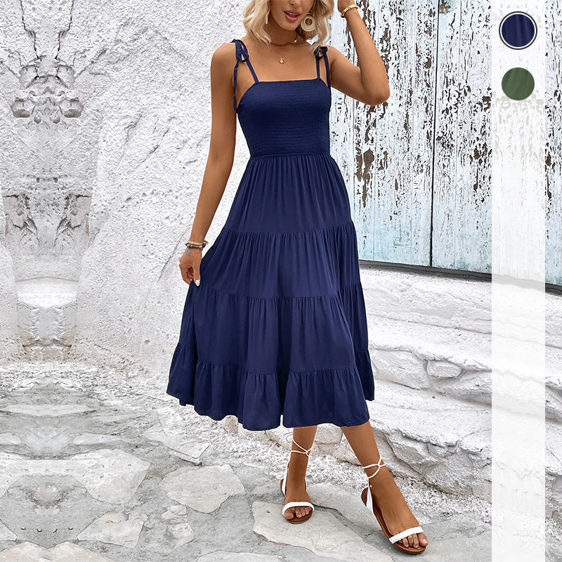 Damen Maxi-Kleid Rüschensaum Verstellbare Träger Eveloria - Eveloria