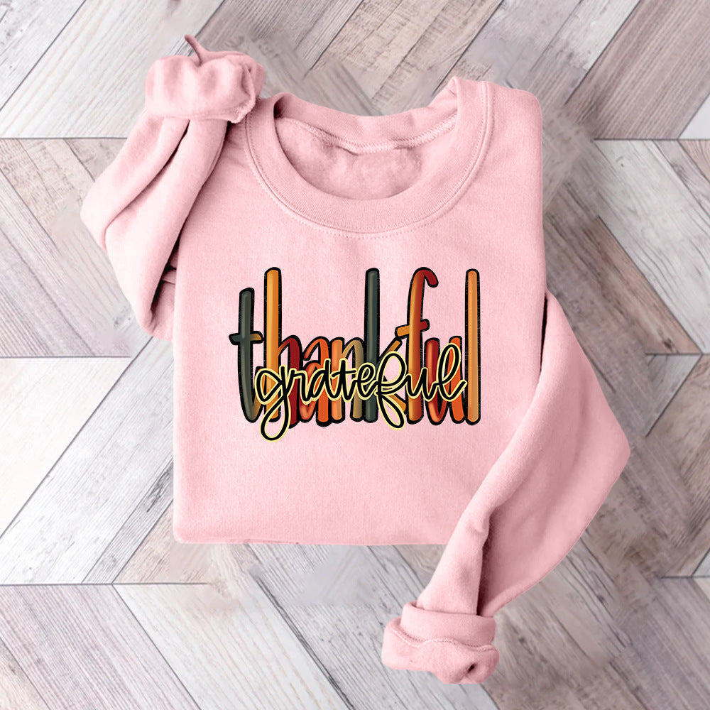 Damen Sweatshirt Thankful Schriftzug Bequem Grau