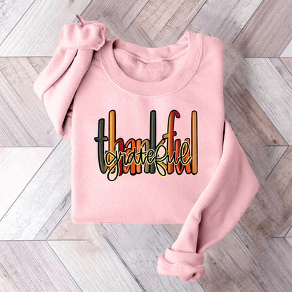 Damen Sweatshirt Thankful Schriftzug Bequem Grau