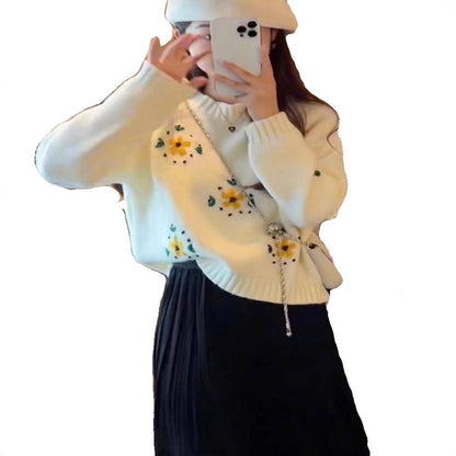 Damen Strickpullover Florales Design Eveloria