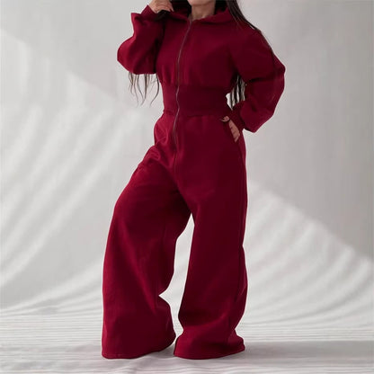 Damen Jumpsuit Kapuze Weites Bein Eveloria